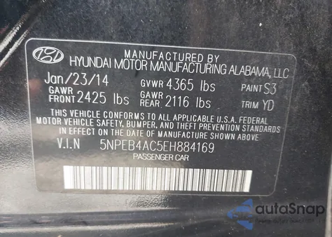 2014 Hyundai Sonata Gls из США, поврежденный, VIN 5NPEB4AC5EH884169